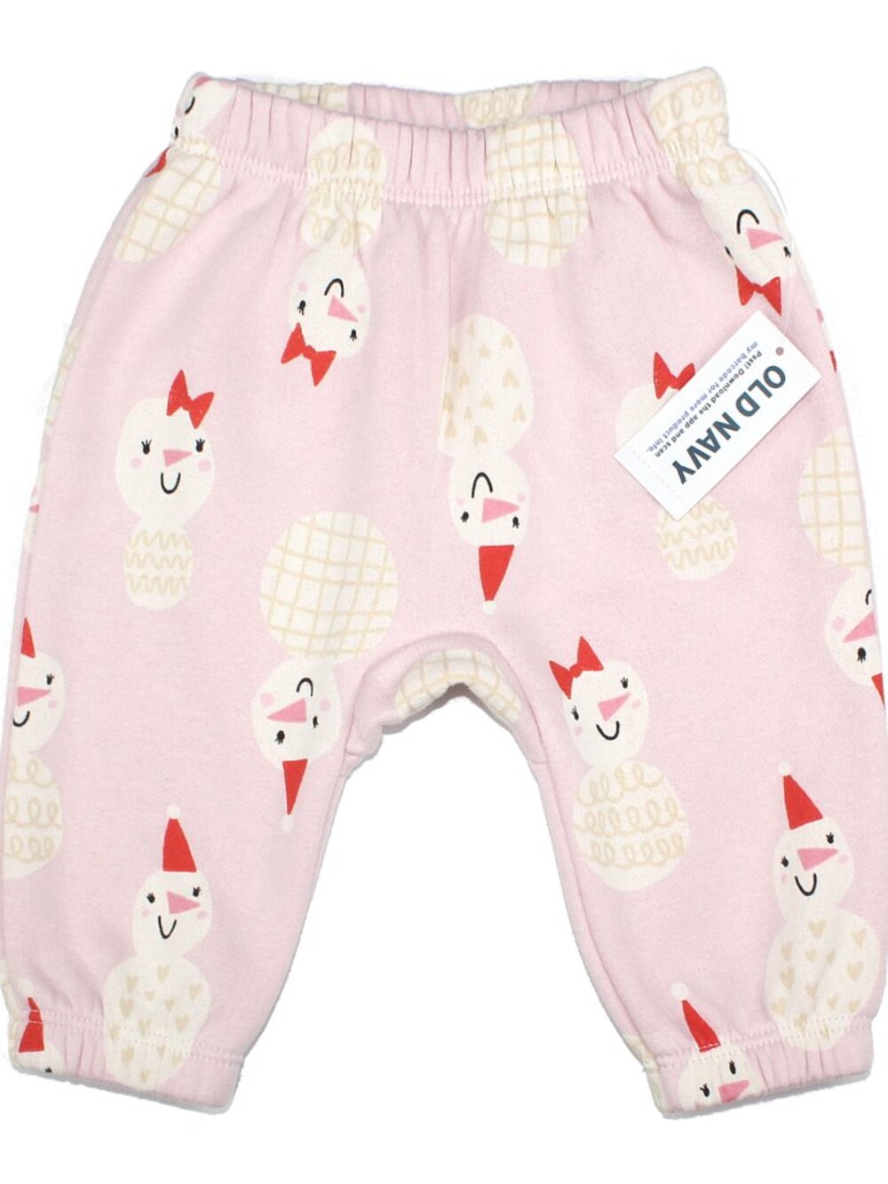 Old Navy Baby Girls' Snowman Printed Holiday Soft Pink Fleece Sweatpants 0-3m